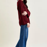 V-Neck Cut Out Pullover Burgundy Sweater