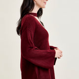 V-Neck Cut Out Pullover Burgundy Sweater