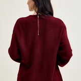 V-Neck Cut Out Pullover Burgundy Sweater