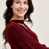 V-Neck Cut Out Pullover Burgundy Sweater