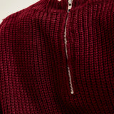 V-Neck Cut Out Pullover Burgundy Sweater