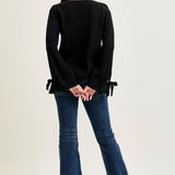 Tie Sleeve Pullover Black Sweater