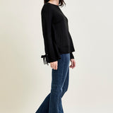 Tie Sleeve Pullover Black Sweater
