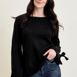 Tie Sleeve Pullover Black Sweater