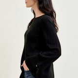 Tie Sleeve Pullover Black Sweater