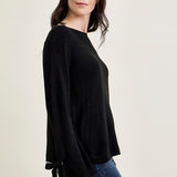 Tie Sleeve Pullover Black Sweater
