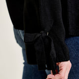 Tie Sleeve Pullover Black Sweater