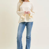 Tie Sleeve Pullover White Sweater