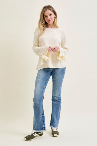 Tie Sleeve Pullover White Sweater