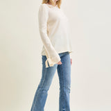 Tie Sleeve Pullover White Sweater