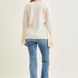 Tie Sleeve Pullover White Sweater