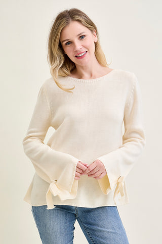 Tie Sleeve Pullover White Sweater