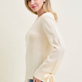 Tie Sleeve Pullover White Sweater