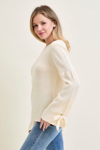 Tie Sleeve Pullover White Sweater