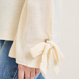 Tie Sleeve Pullover White Sweater