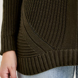 Cold Shoulder Cable Pullover Green Sweater