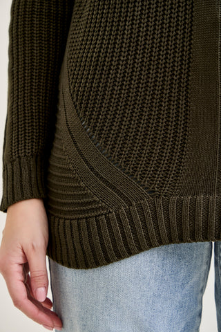 Cold Shoulder Cable Pullover Green Sweater