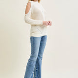 Cold Shoulder Cable Pullover White Sweater