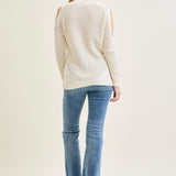 Cold Shoulder Cable Pullover White Sweater