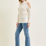 Cold Shoulder Cable Pullover White Sweater