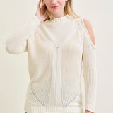Cold Shoulder Cable Pullover White Sweater