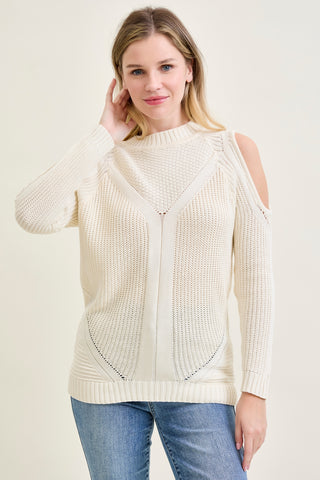 Cold Shoulder Cable Pullover White Sweater