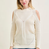 Cold Shoulder Cable Pullover White Sweater
