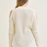 Cold Shoulder Cable Pullover White Sweater
