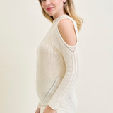 Cold Shoulder Cable Pullover White Sweater