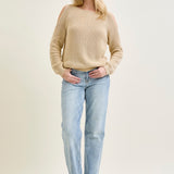 Chevron Stitch Cold Shoulder Beige Sweater