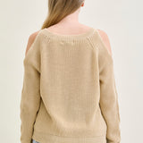 Chevron Stitch Cold Shoulder Beige Sweater