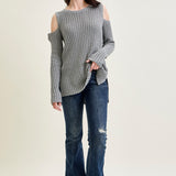 Cold Shoulder Pullover Grey Sweater