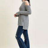 Cold Shoulder Pullover Grey Sweater