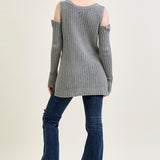 Cold Shoulder Pullover Grey Sweater