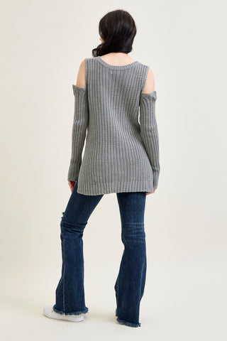 Cold Shoulder Pullover Grey Sweater