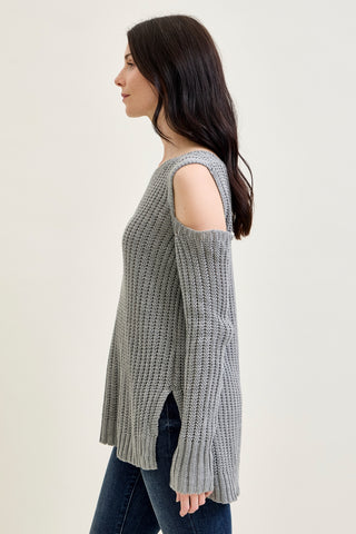 Cold Shoulder Pullover Grey Sweater