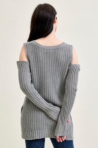 Cold Shoulder Pullover Grey Sweater