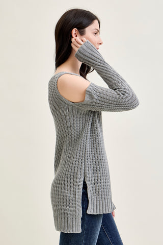 Cold Shoulder Pullover Grey Sweater