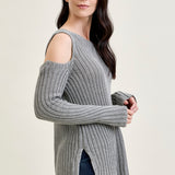 Cold Shoulder Pullover Grey Sweater