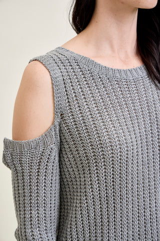 Cold Shoulder Pullover Grey Sweater