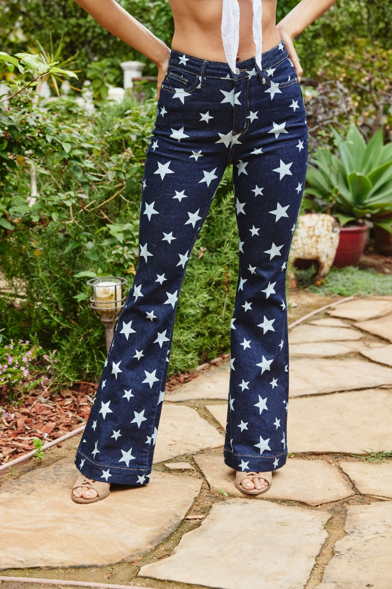 Lexy Rinse Wash Star Print Flare