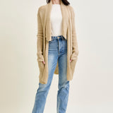 Drape Front Cardigan Beige Sweater
