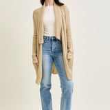 Drape Front Cardigan Beige Sweater