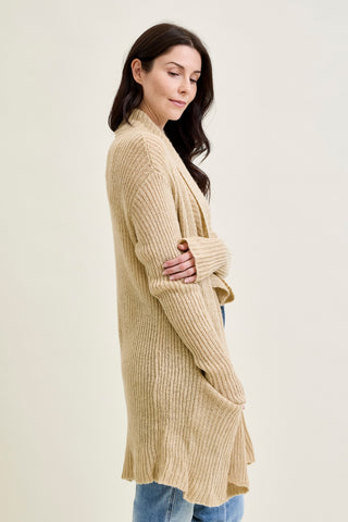 Drape Front Cardigan Beige Sweater