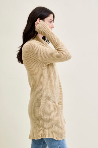 Drape Front Cardigan Beige Sweater