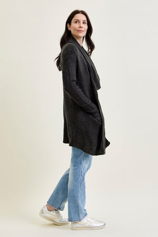 Drape Front Cardigan Charcoal Grey Sweater