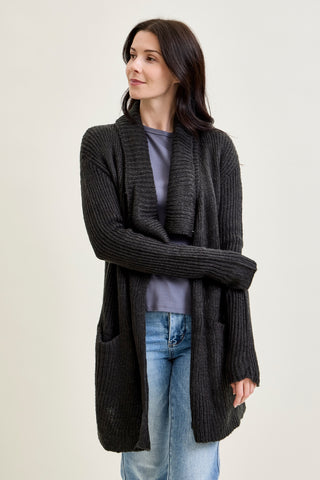 Drape Front Cardigan Charcoal Grey Sweater