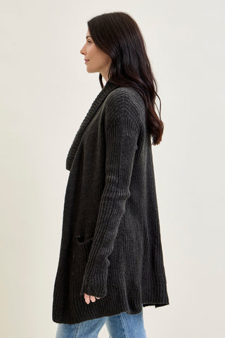Drape Front Cardigan Charcoal Grey Sweater