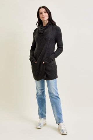 Drape Front Cardigan Charcoal Grey Sweater