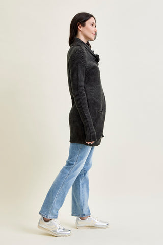 Drape Front Cardigan Charcoal Grey Sweater